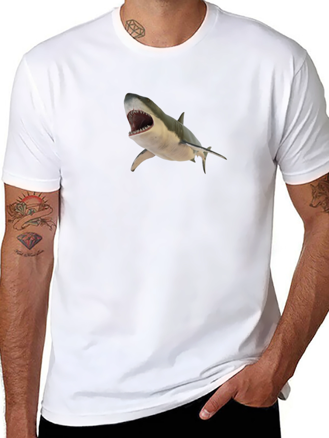 Shark Graphic T-Shirt - Mens Black Crew Neck Tee