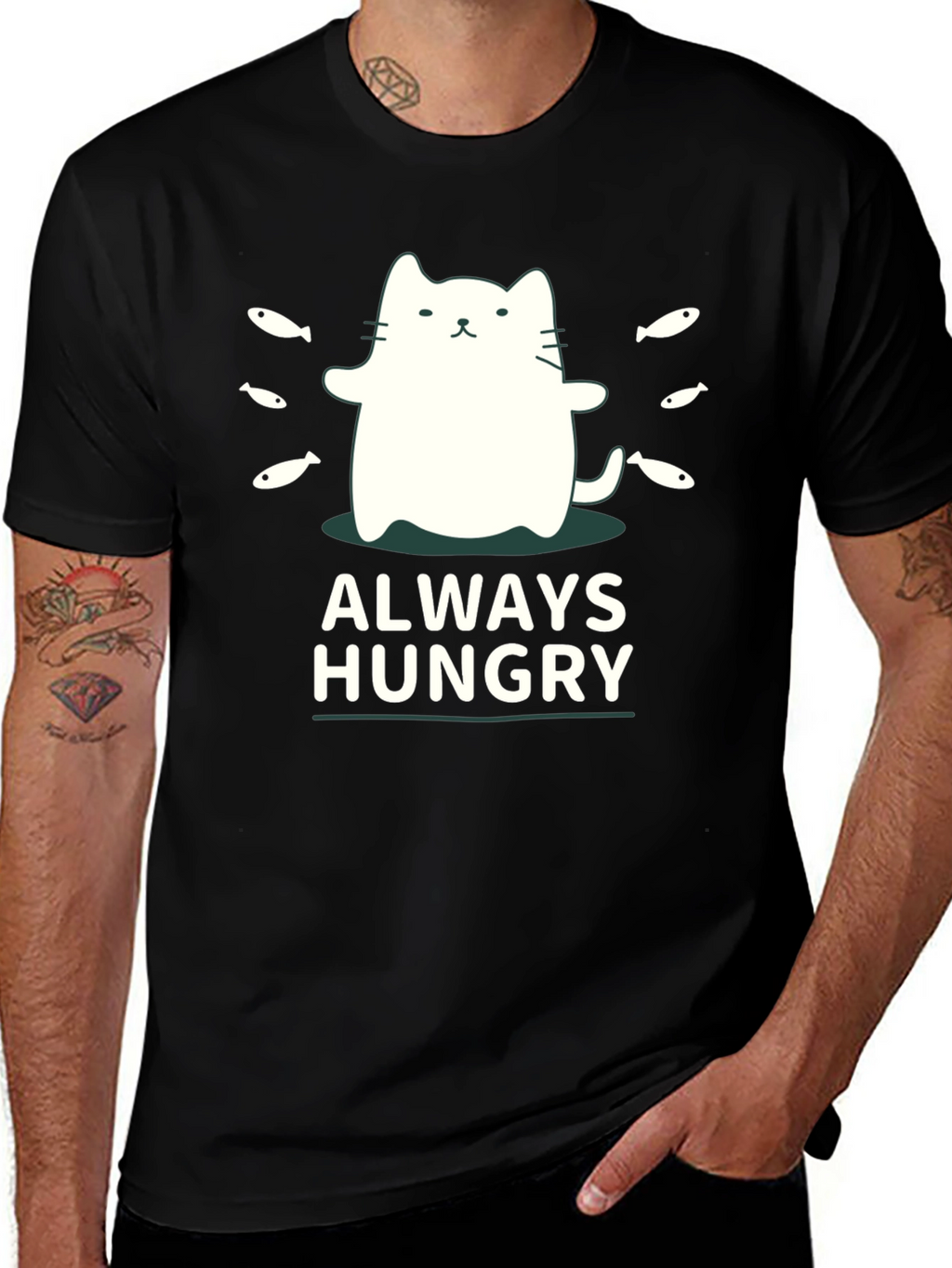 Always Hungry Cat T-Shirt - Black Cute Design