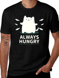 Always Hungry Cat T-Shirt - Black Cute Design