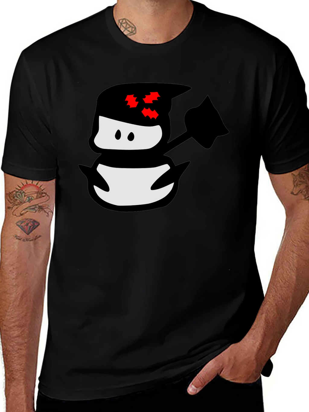Ninja Snowman Black T-Shirt - Graphic Tee