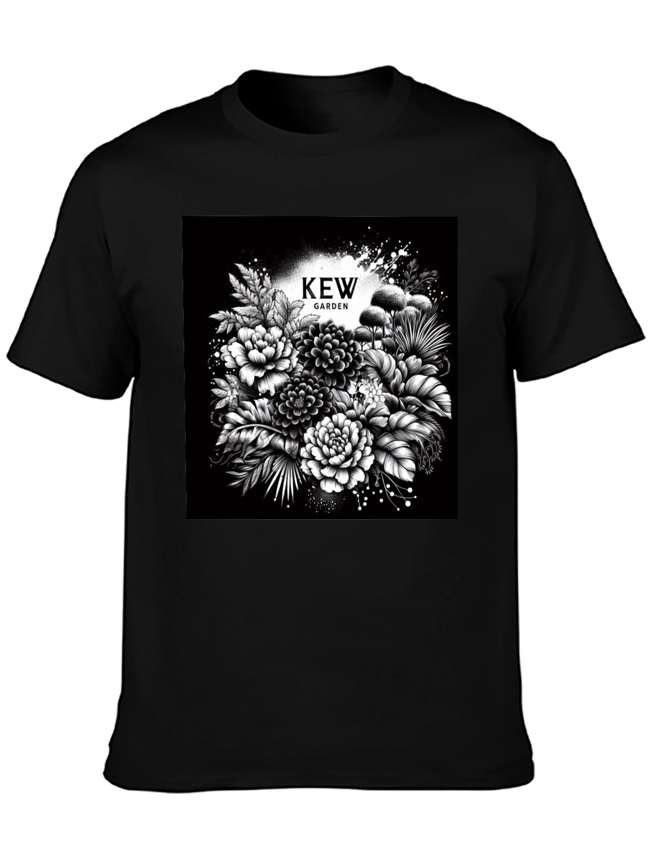 Kew Garden Floral Graphic Tee - Stylish Black T-Shirt