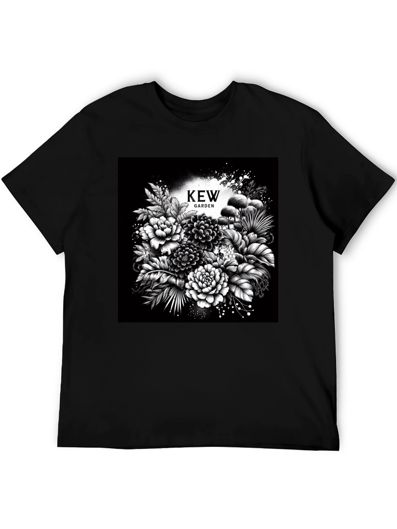 Kew Garden Floral Graphic Tee - Stylish Black T-Shirt