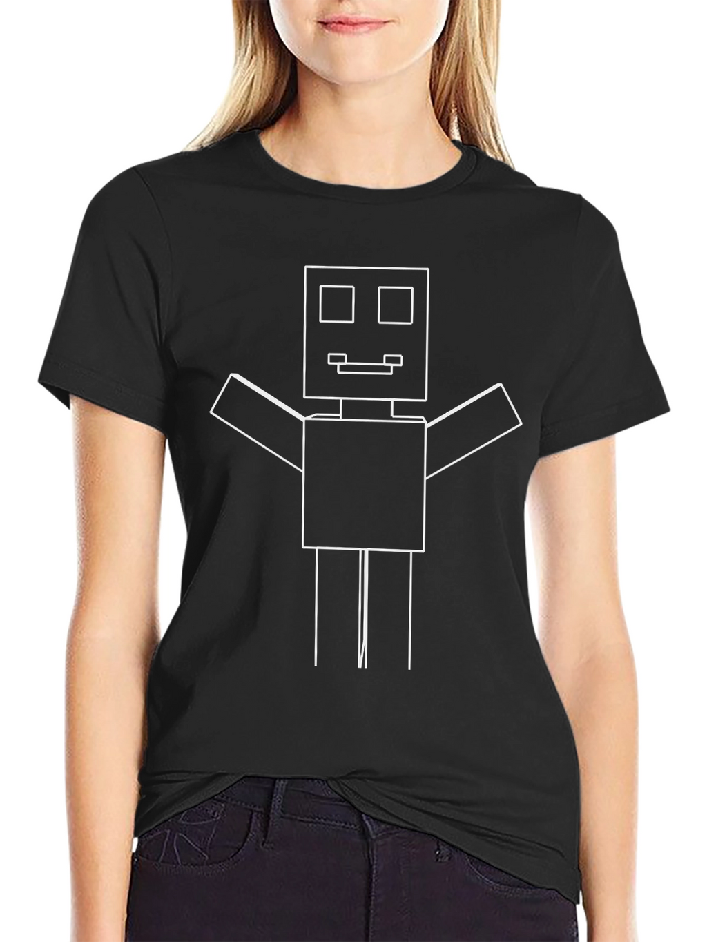 Geometric Robot Graphic Tee - Black Cotton
