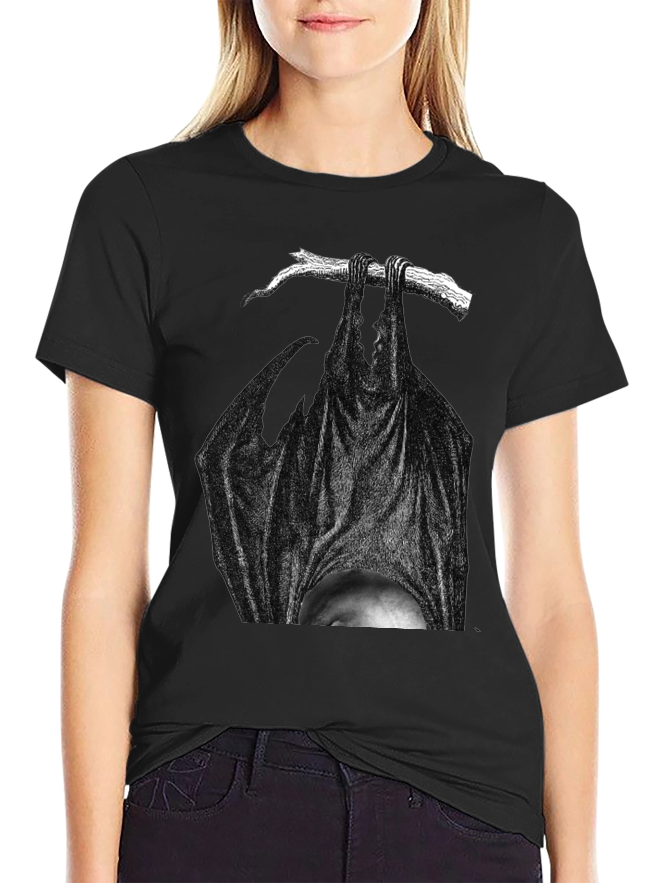 Hanging Bat Graphic Tee - Dark Humor T-Shirt