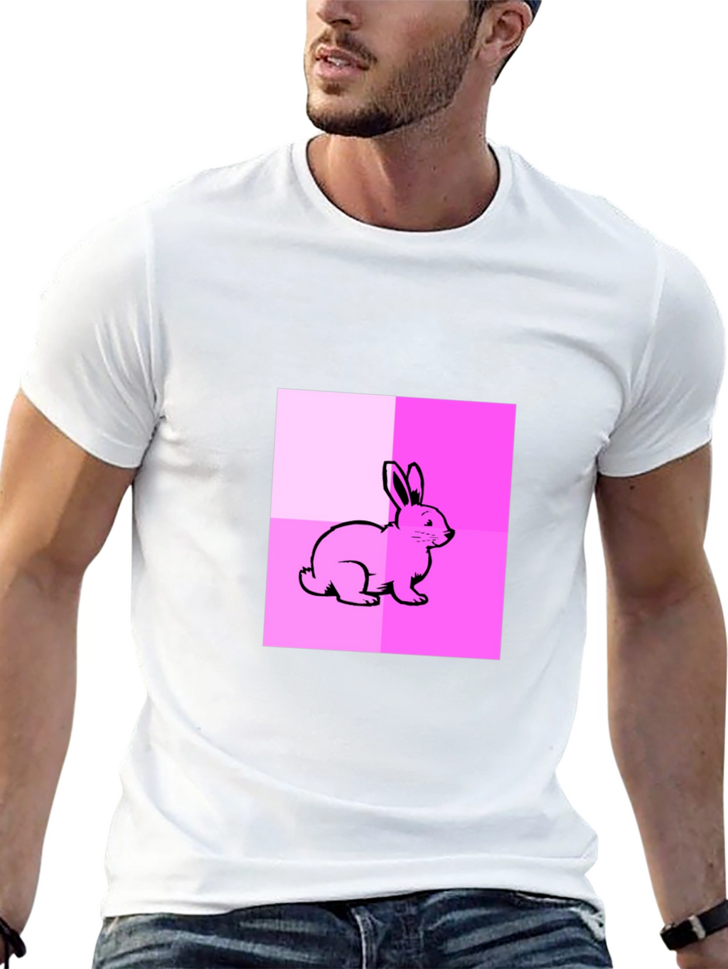 Pink Bunny Graphic Tee - Casual Black Cotton Shirt