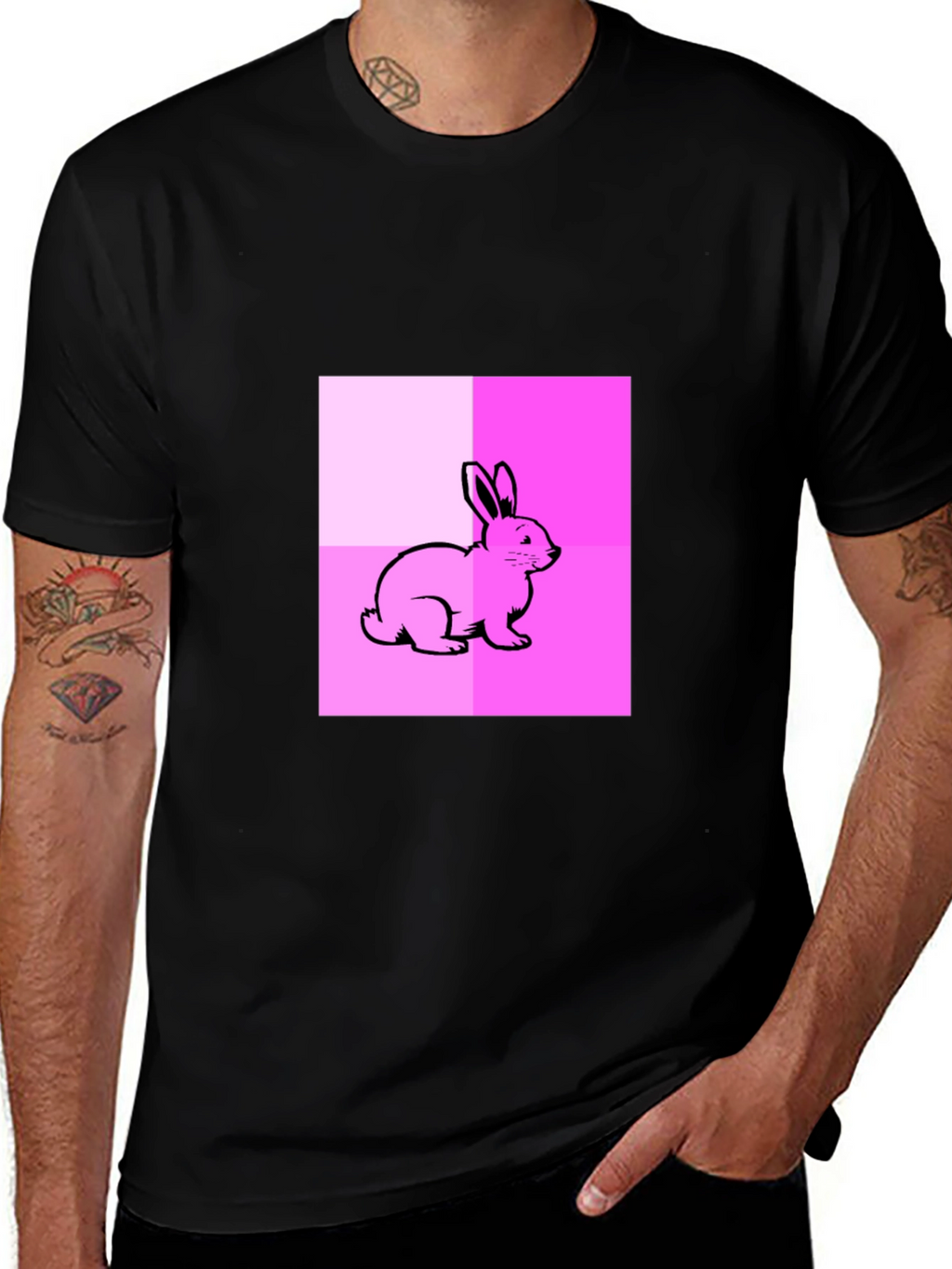 Pink Bunny Graphic Tee - Casual Black Cotton Shirt