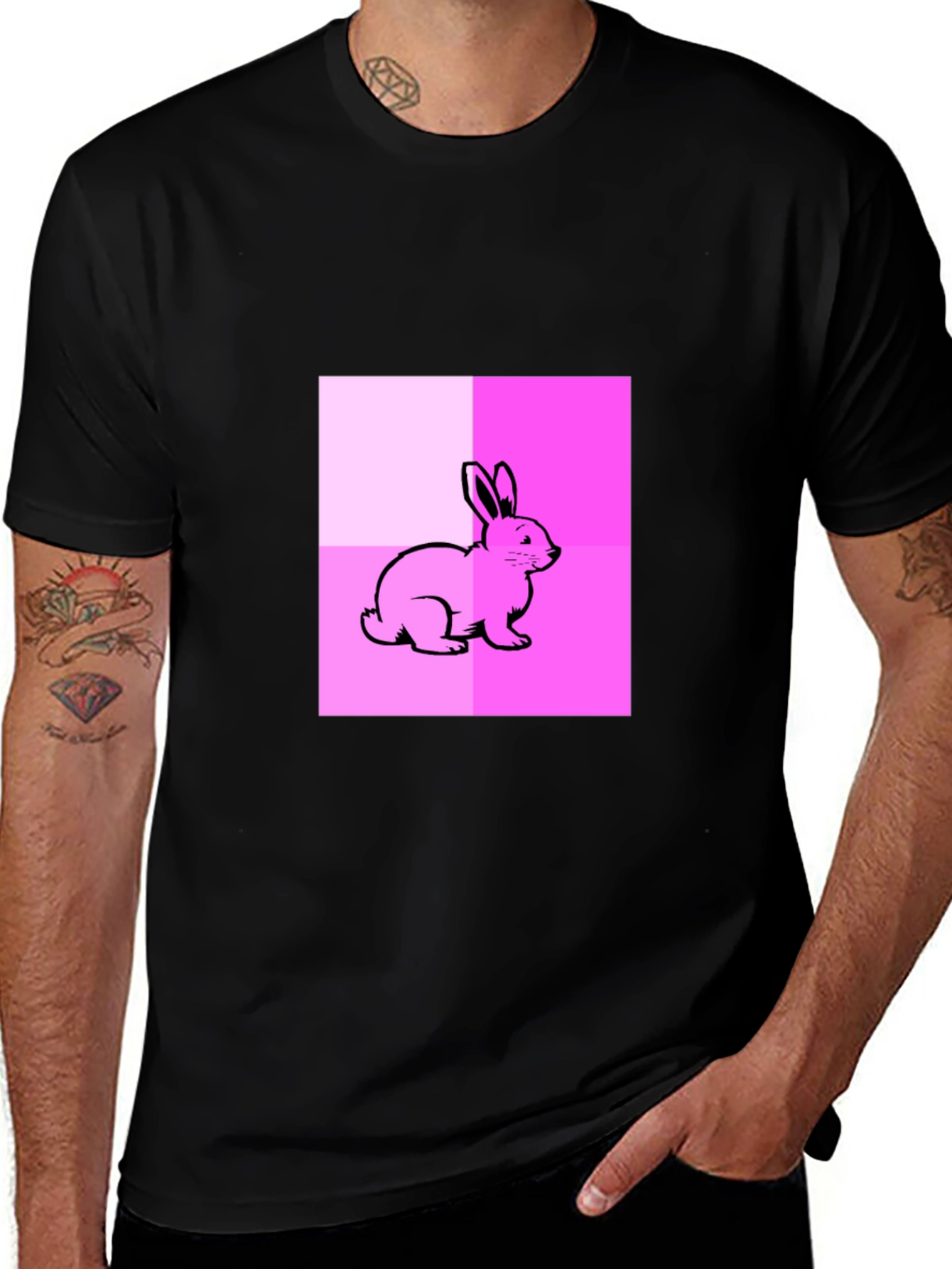 Pink Bunny Graphic Tee - Casual Black Cotton Shirt
