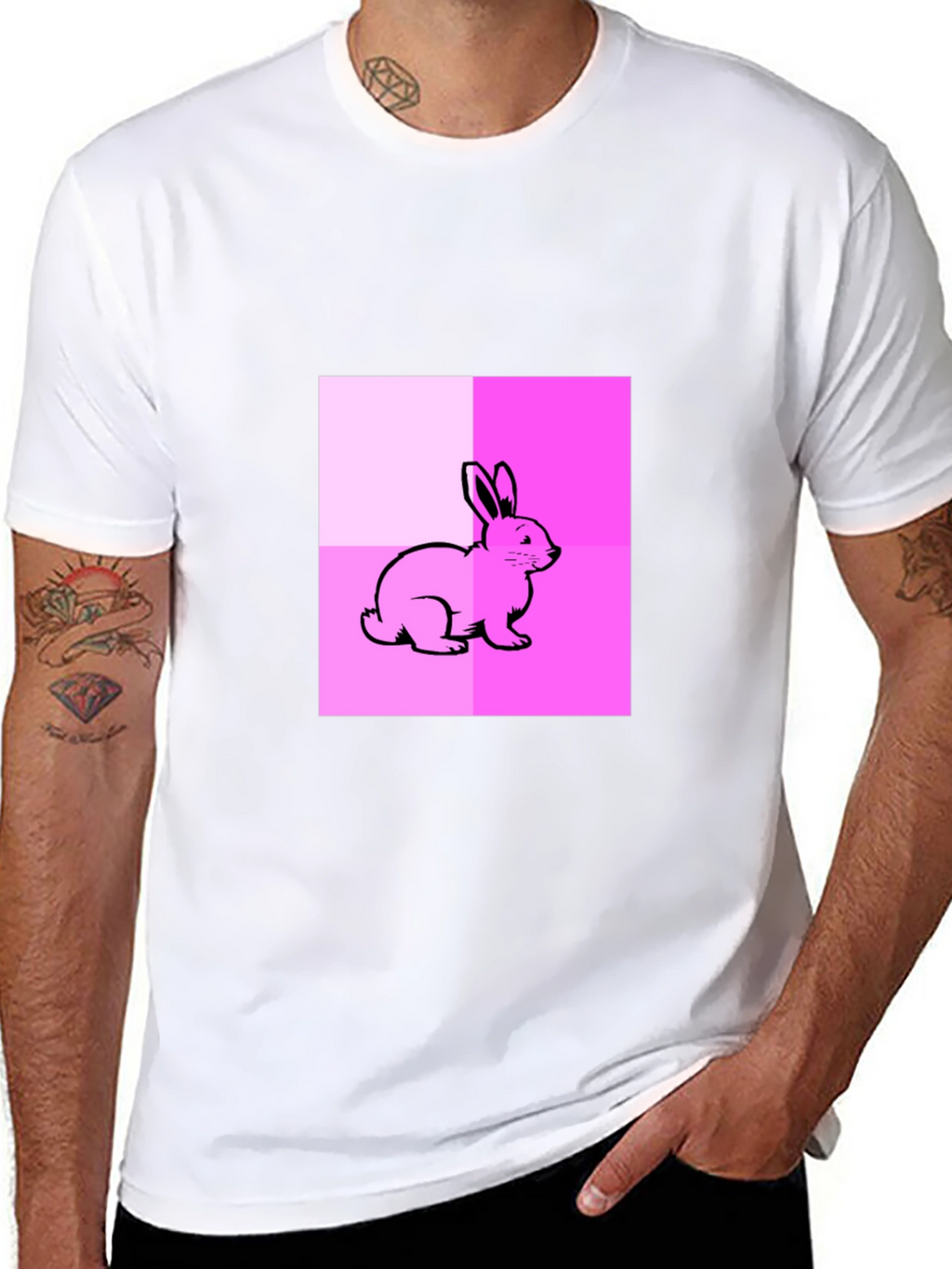 Pink Bunny Graphic Tee - Casual Black Cotton Shirt