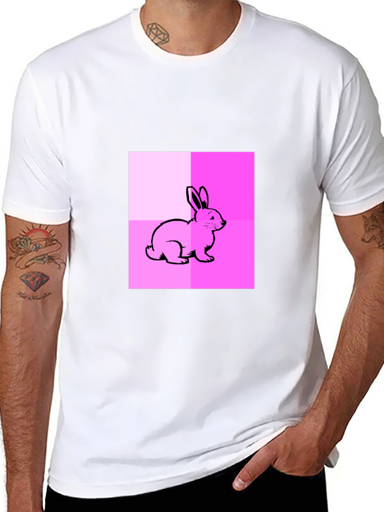 Pink Bunny Graphic Tee - Casual Black Cotton Shirt