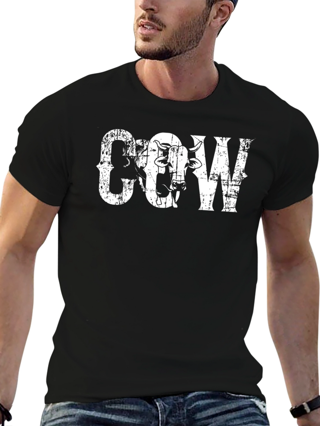 Distressed Cow Graphic Tee