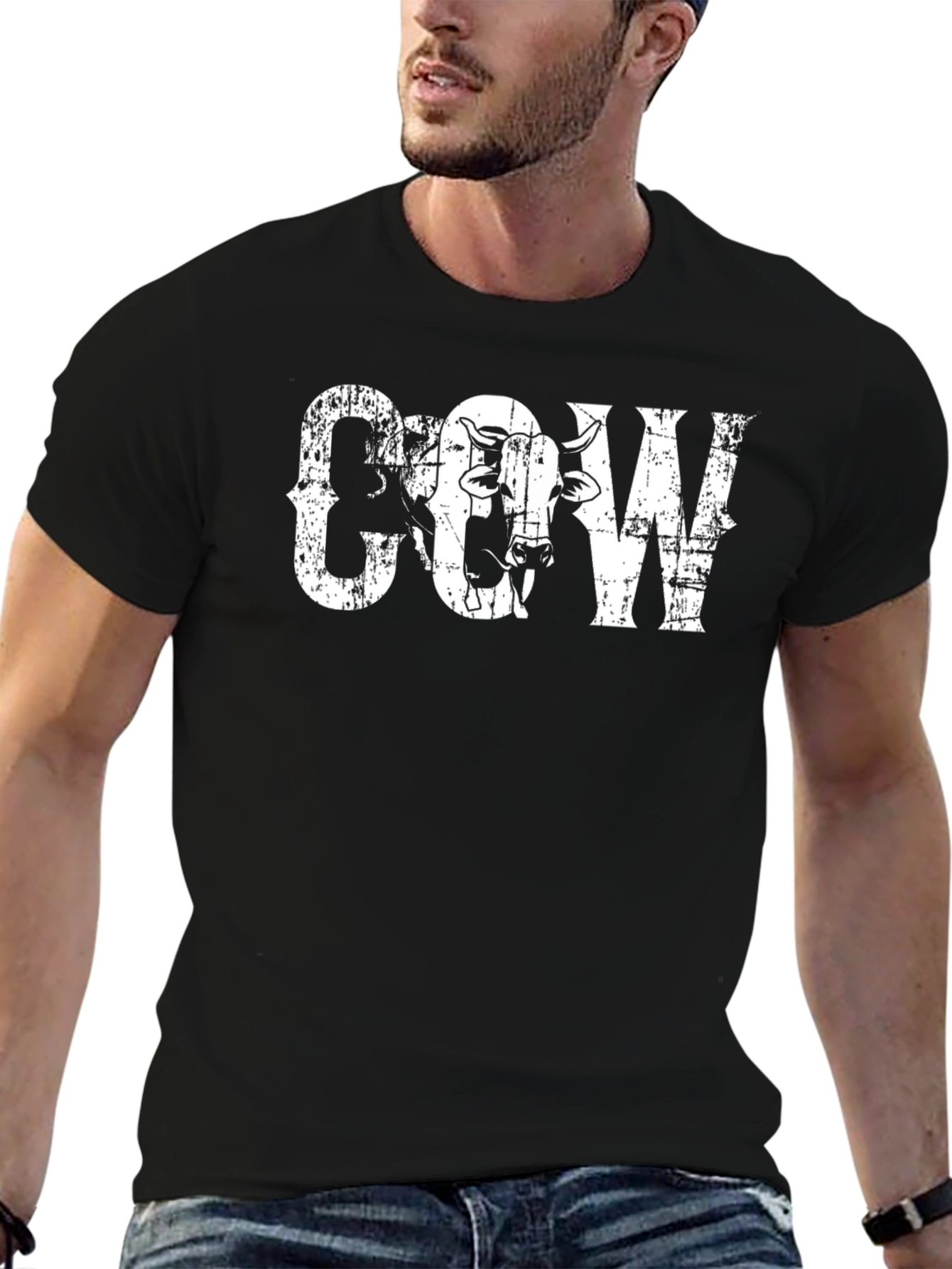 Distressed Cow Graphic Tee