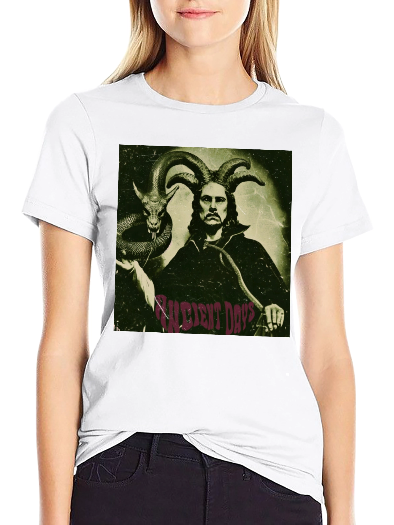 Occult Horned Man & Snake Graphic T-Shirt