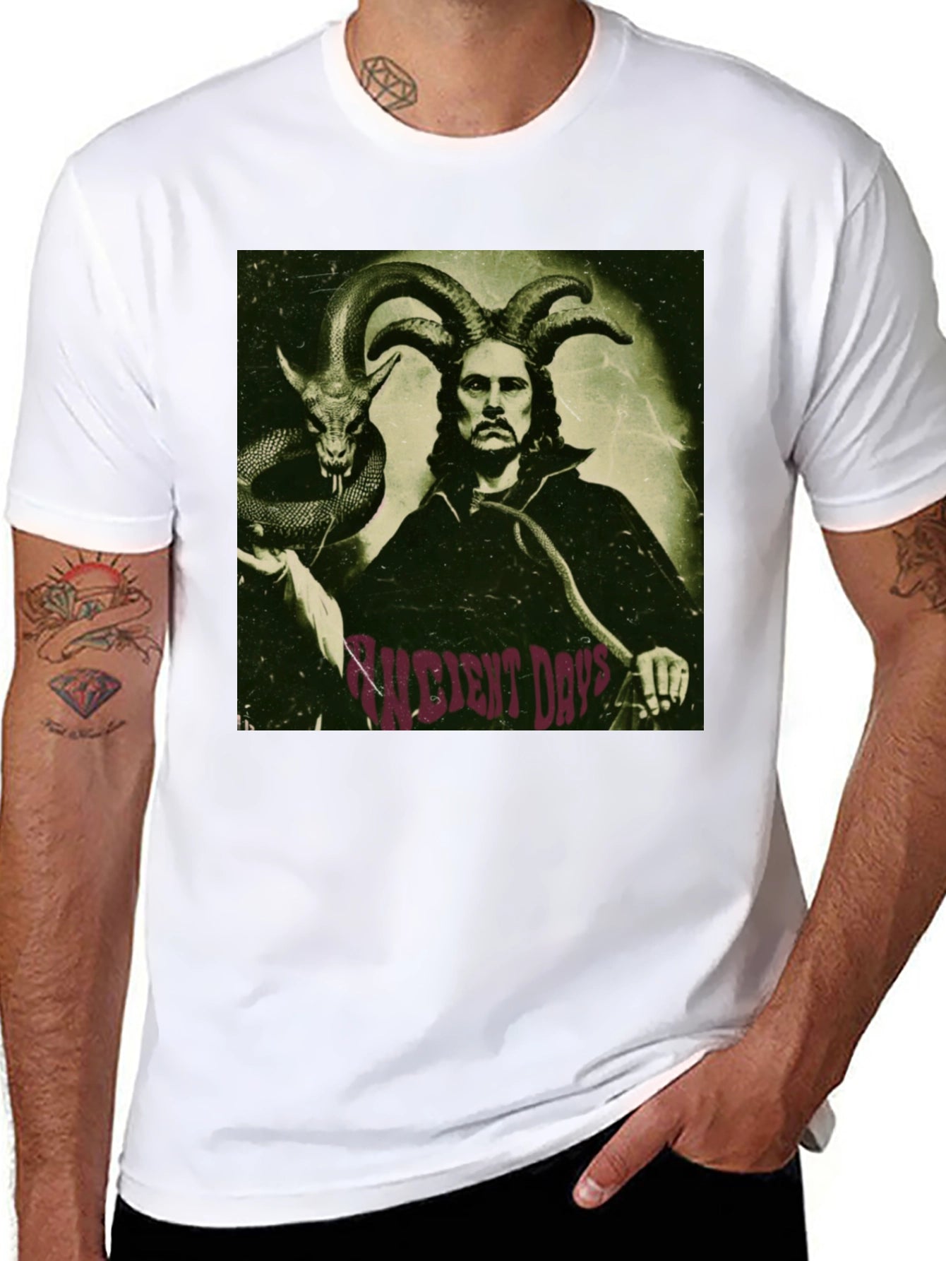 Occult Horned Man & Snake Graphic T-Shirt