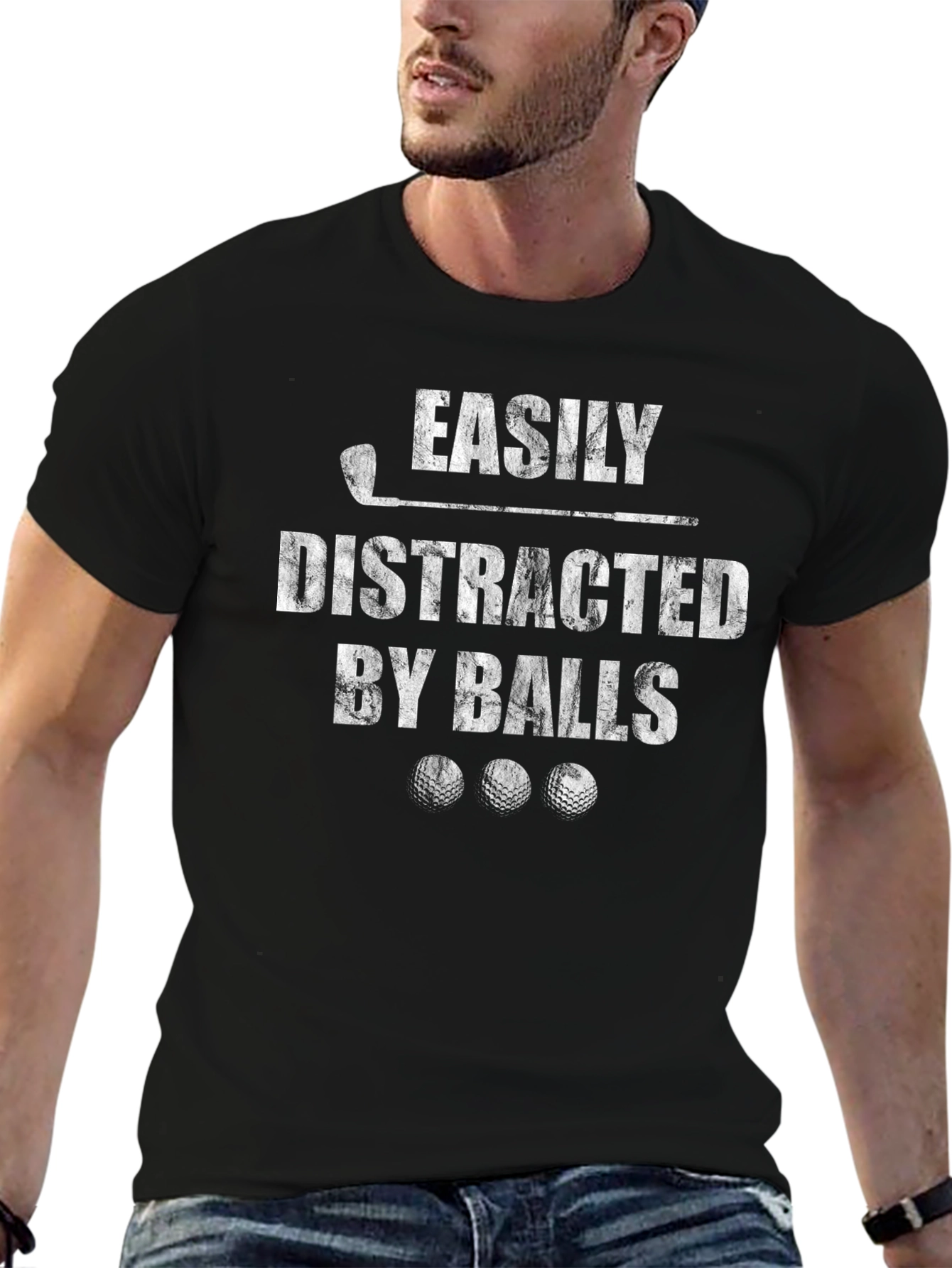 Easily Distracted by Balls Funny Golf T-Shirt