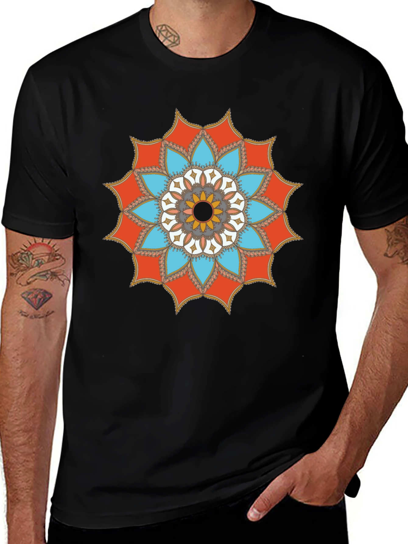 Mandala Graphic Tee - Stylish Mens Black T-Shirt