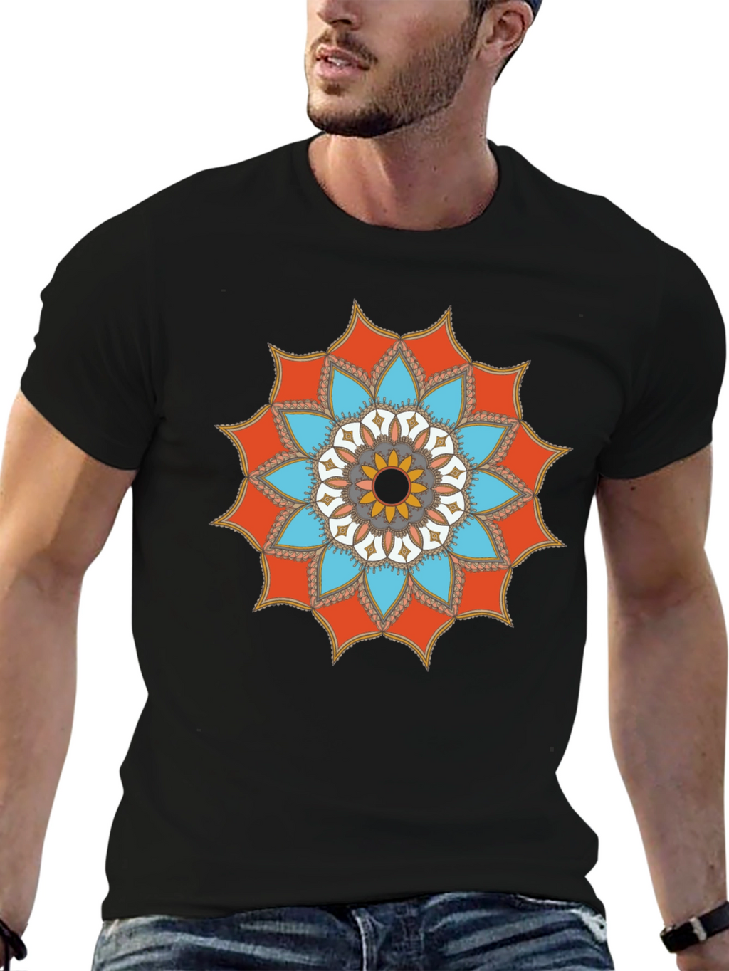 Mandala Graphic Tee - Stylish Mens Black T-Shirt