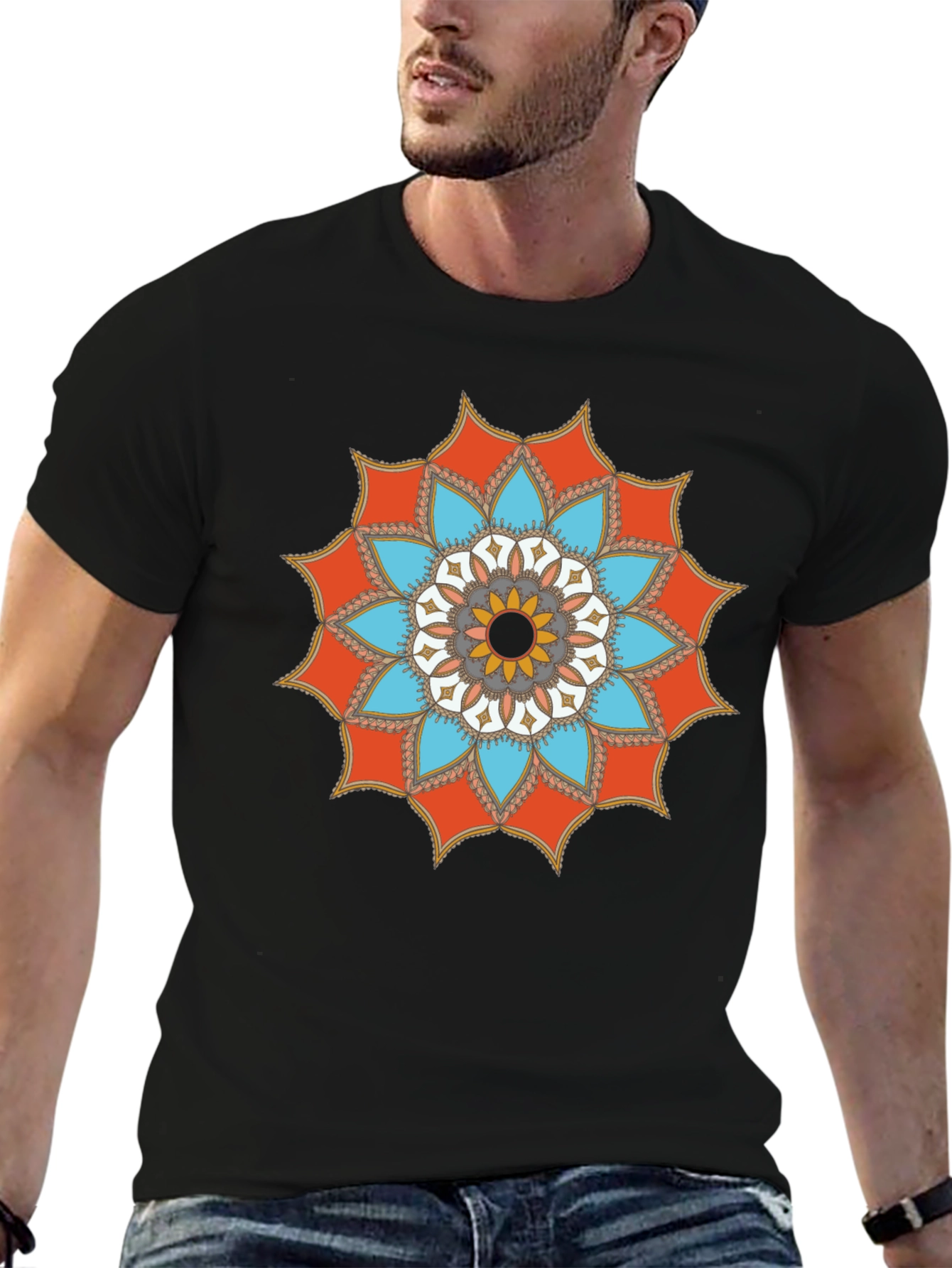 Mandala Graphic Tee - Stylish Mens Black T-Shirt