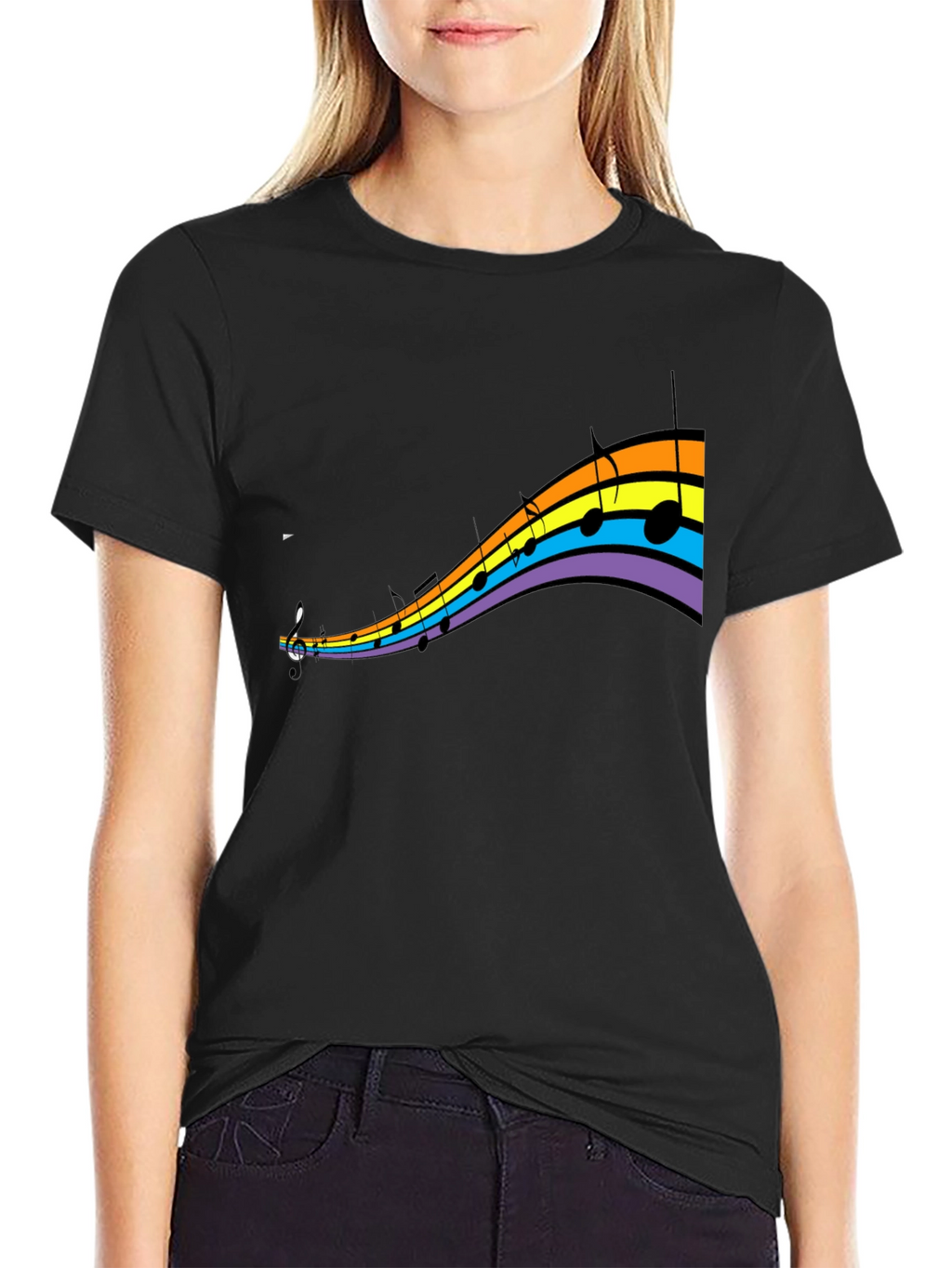 Rainbow Music Note Graphic T-Shirt