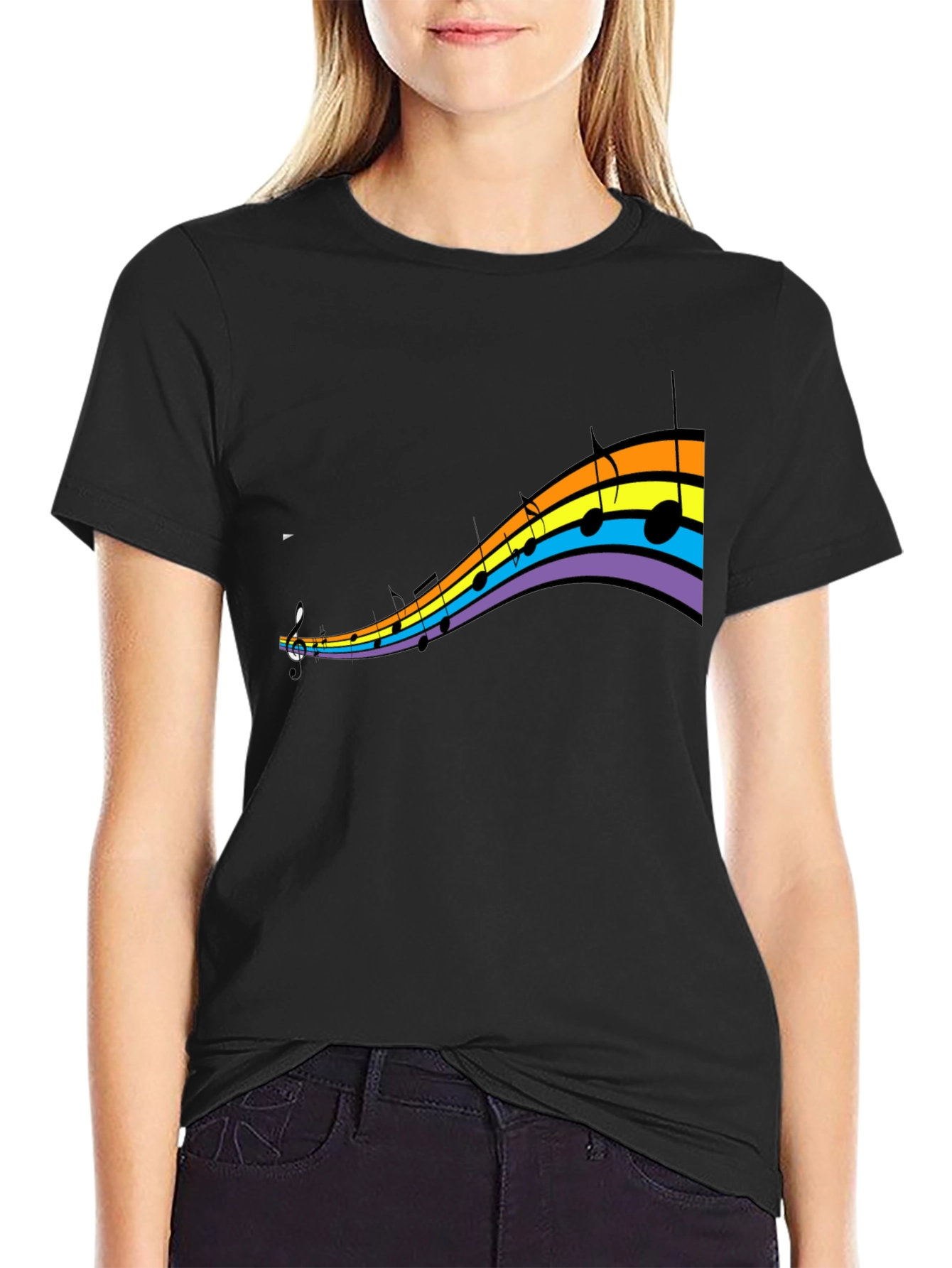 Rainbow Music Note Graphic T-Shirt