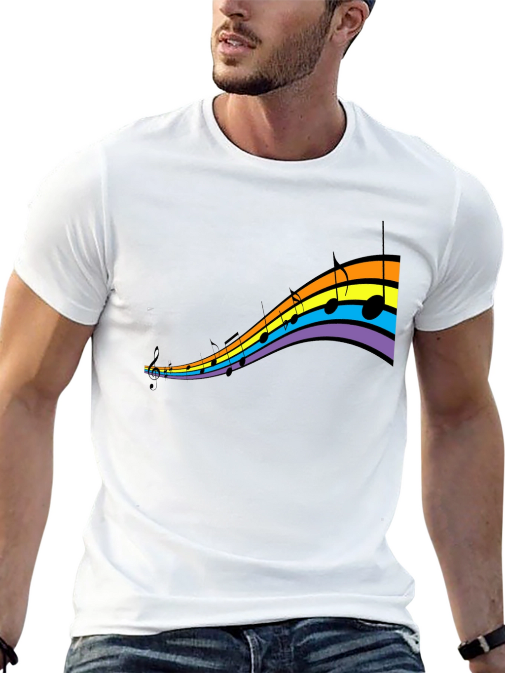 Rainbow Music Note Graphic T-Shirt
