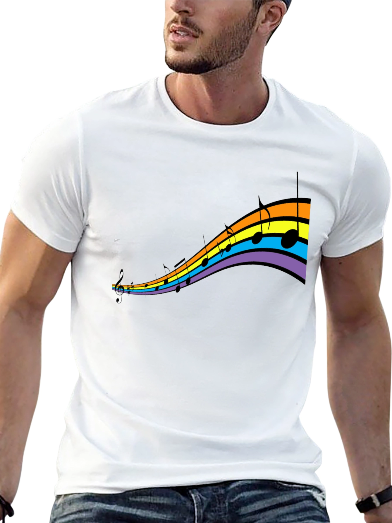 Rainbow Music Note Graphic T-Shirt