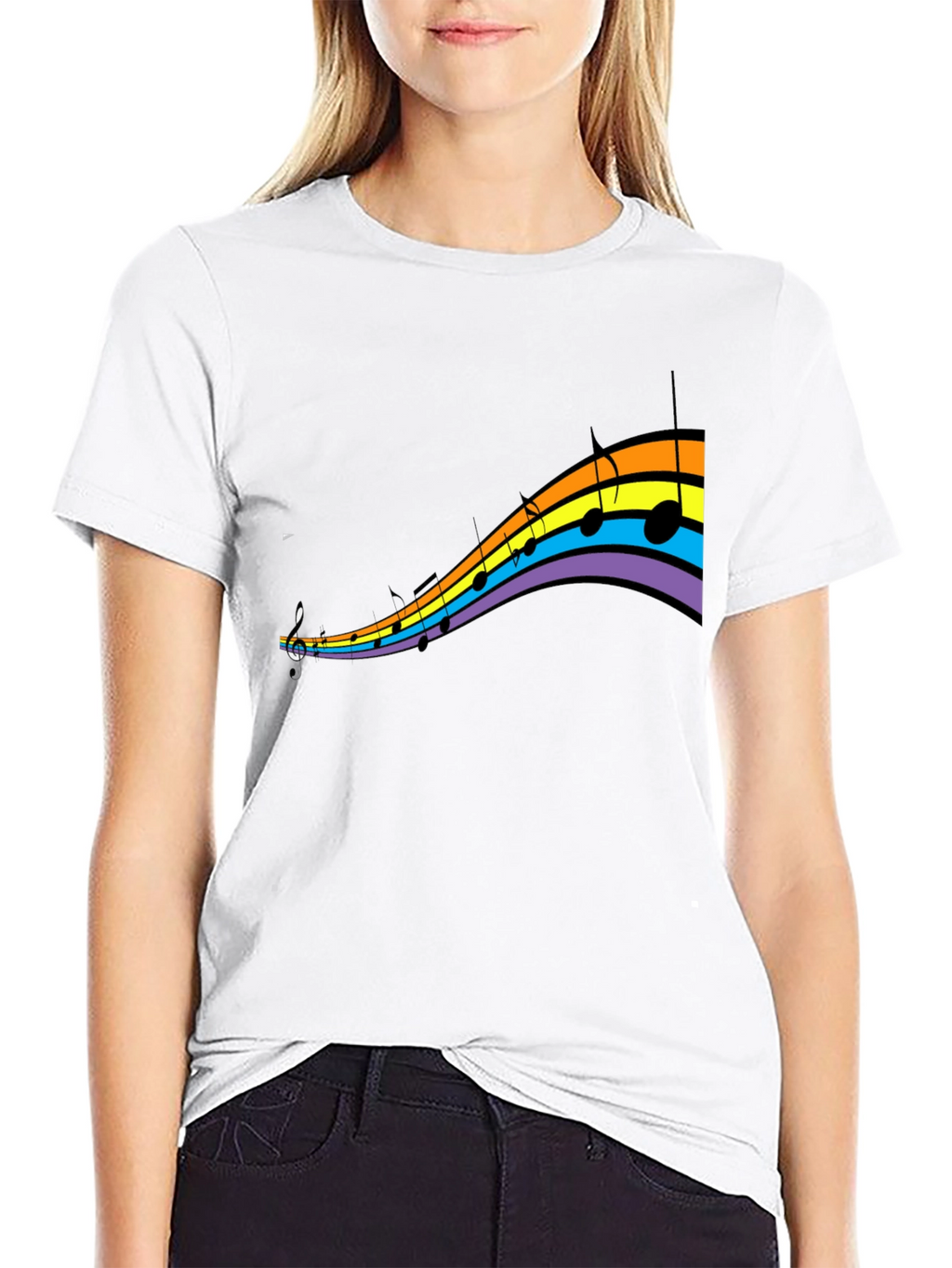 Rainbow Music Note Graphic T-Shirt