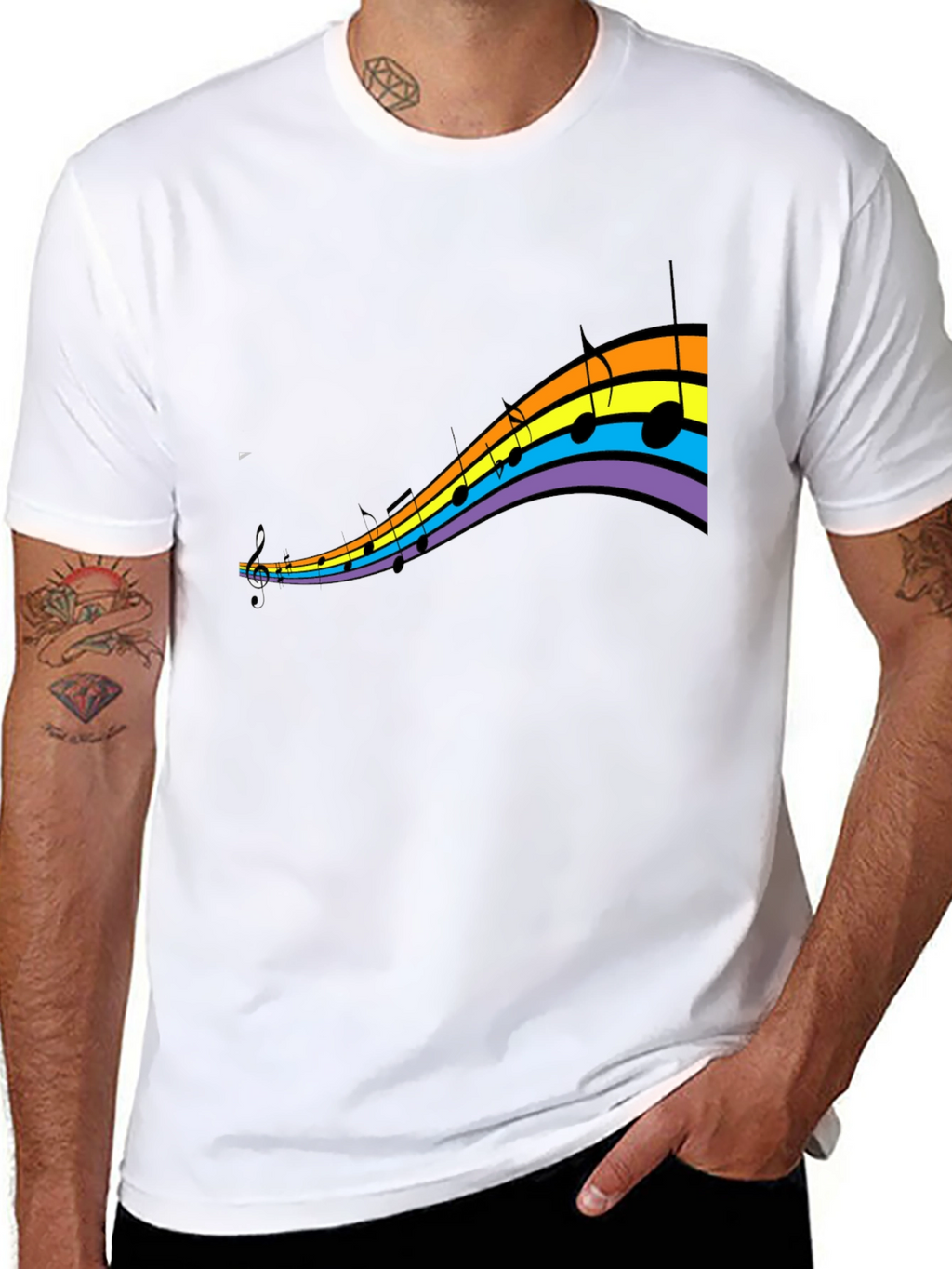 Rainbow Music Note Graphic T-Shirt