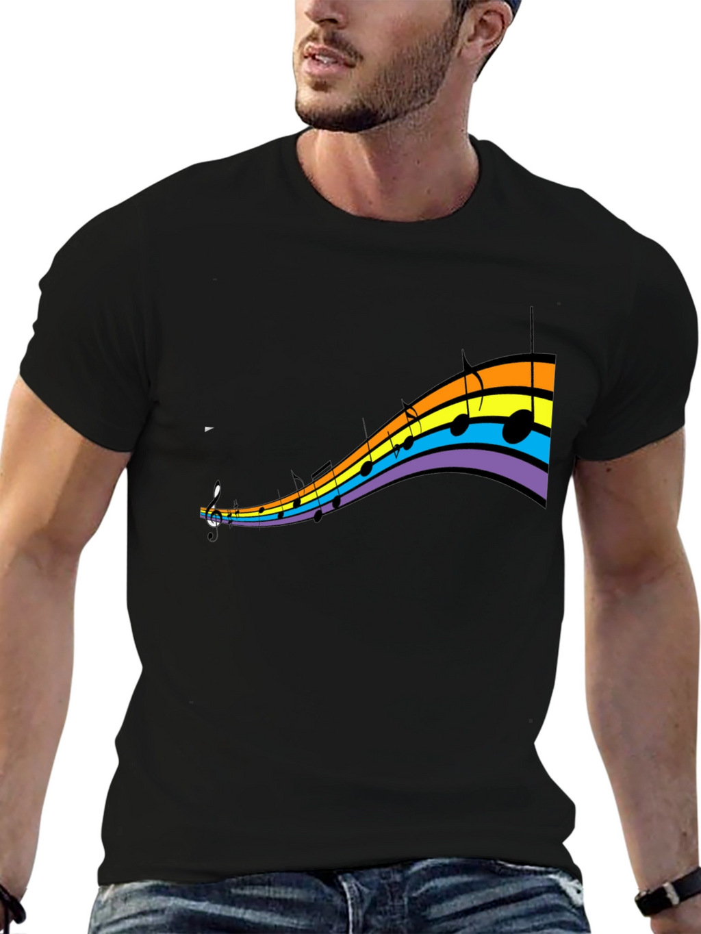 Rainbow Music Note Graphic T-Shirt