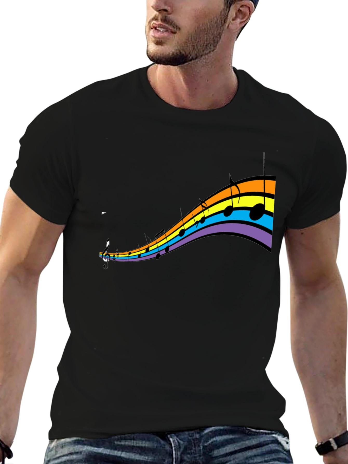 Rainbow Music Note Graphic T-Shirt