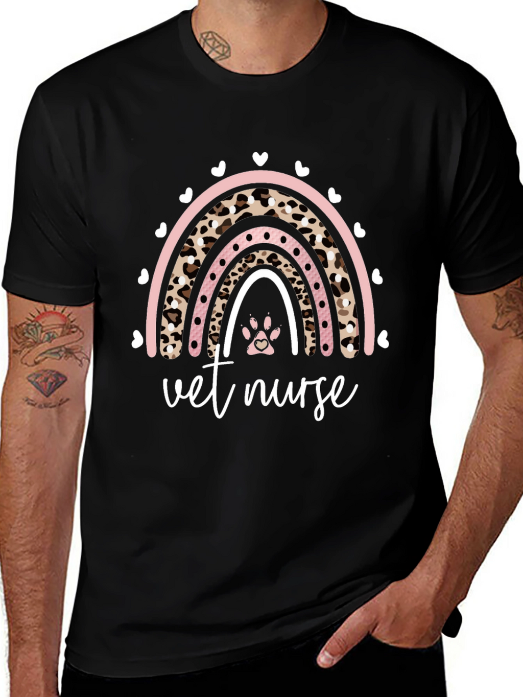 Vet Nurse Rainbow Paw Print Graphic Tee