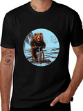 Bear on Bike Graphic Tee - Black Cotton T-Shirt