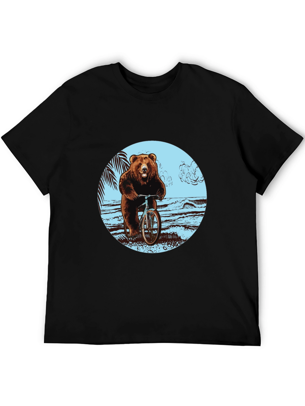Bear on Bike Graphic Tee - Black Cotton T-Shirt