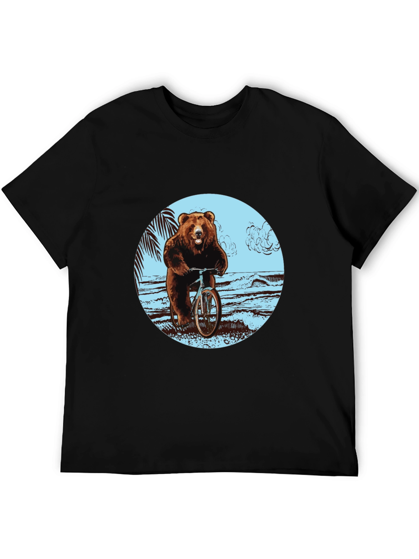 Bear on Bike Graphic Tee - Black Cotton T-Shirt