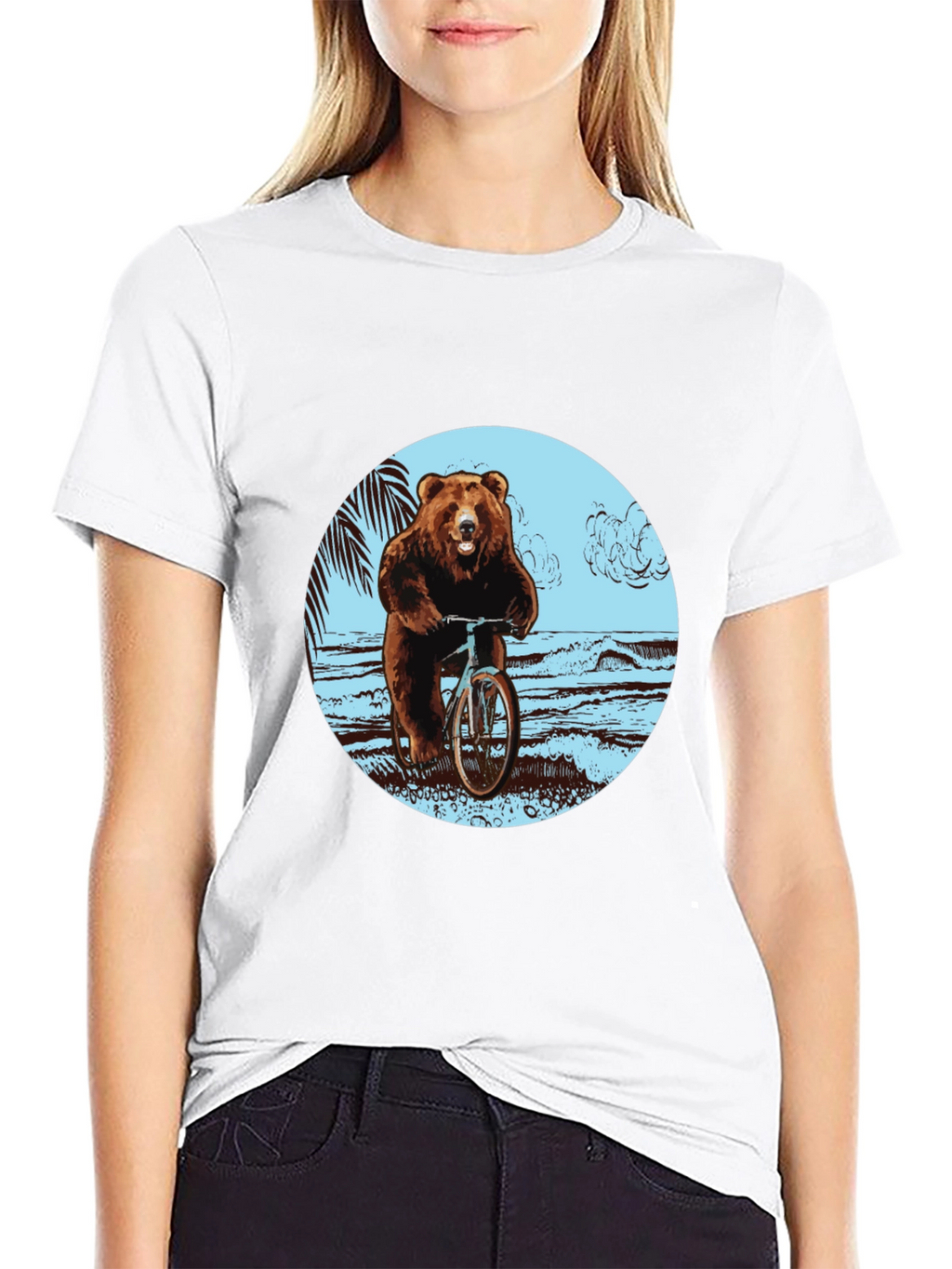 Bear on Bike Graphic Tee - Black Cotton T-Shirt