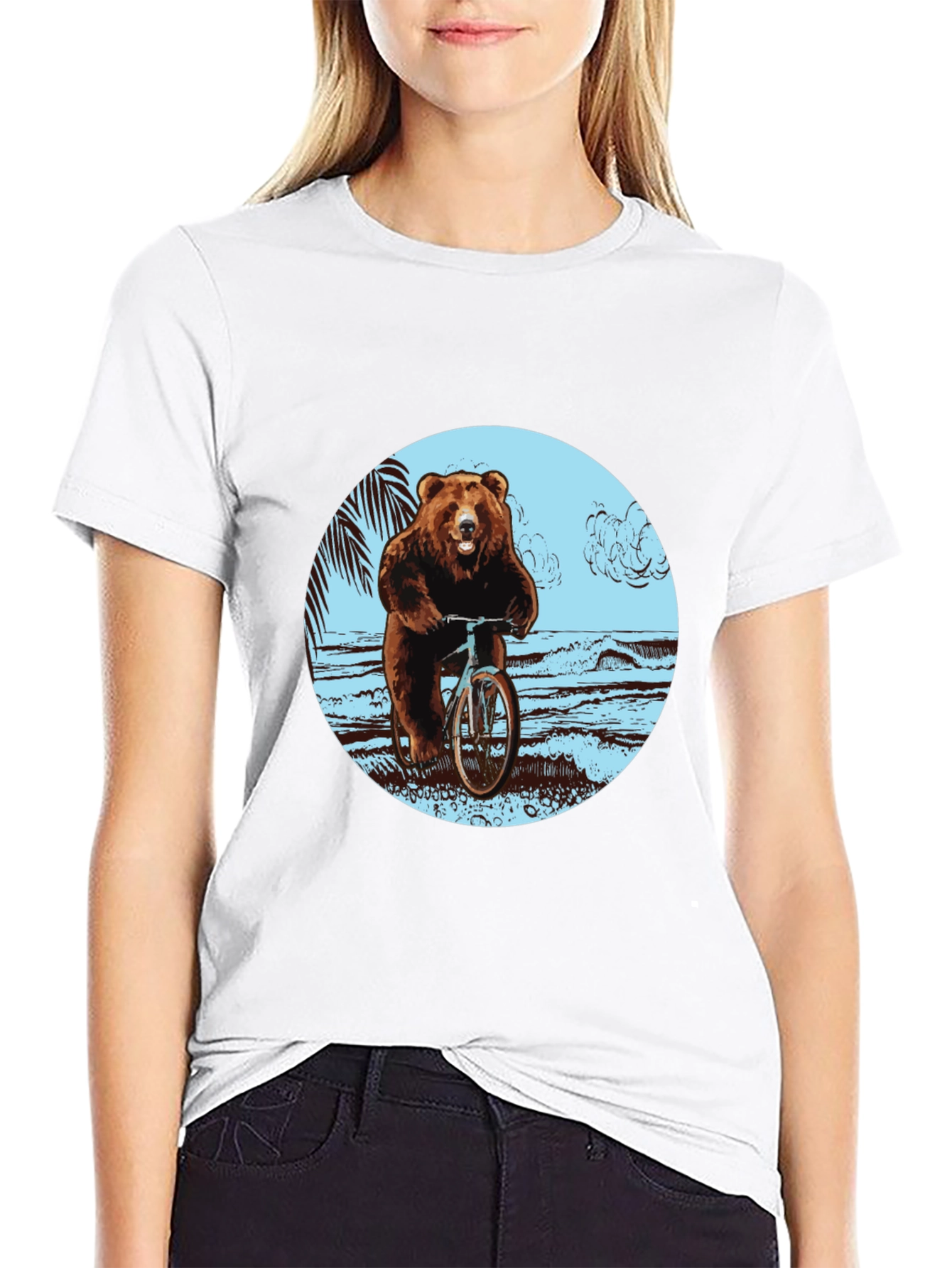 Bear on Bike Graphic Tee - Black Cotton T-Shirt