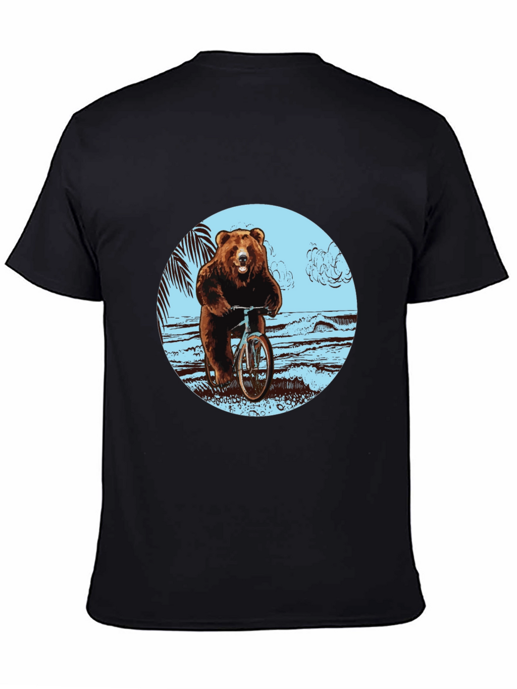 Bear on Bike Graphic Tee - Black Cotton T-Shirt
