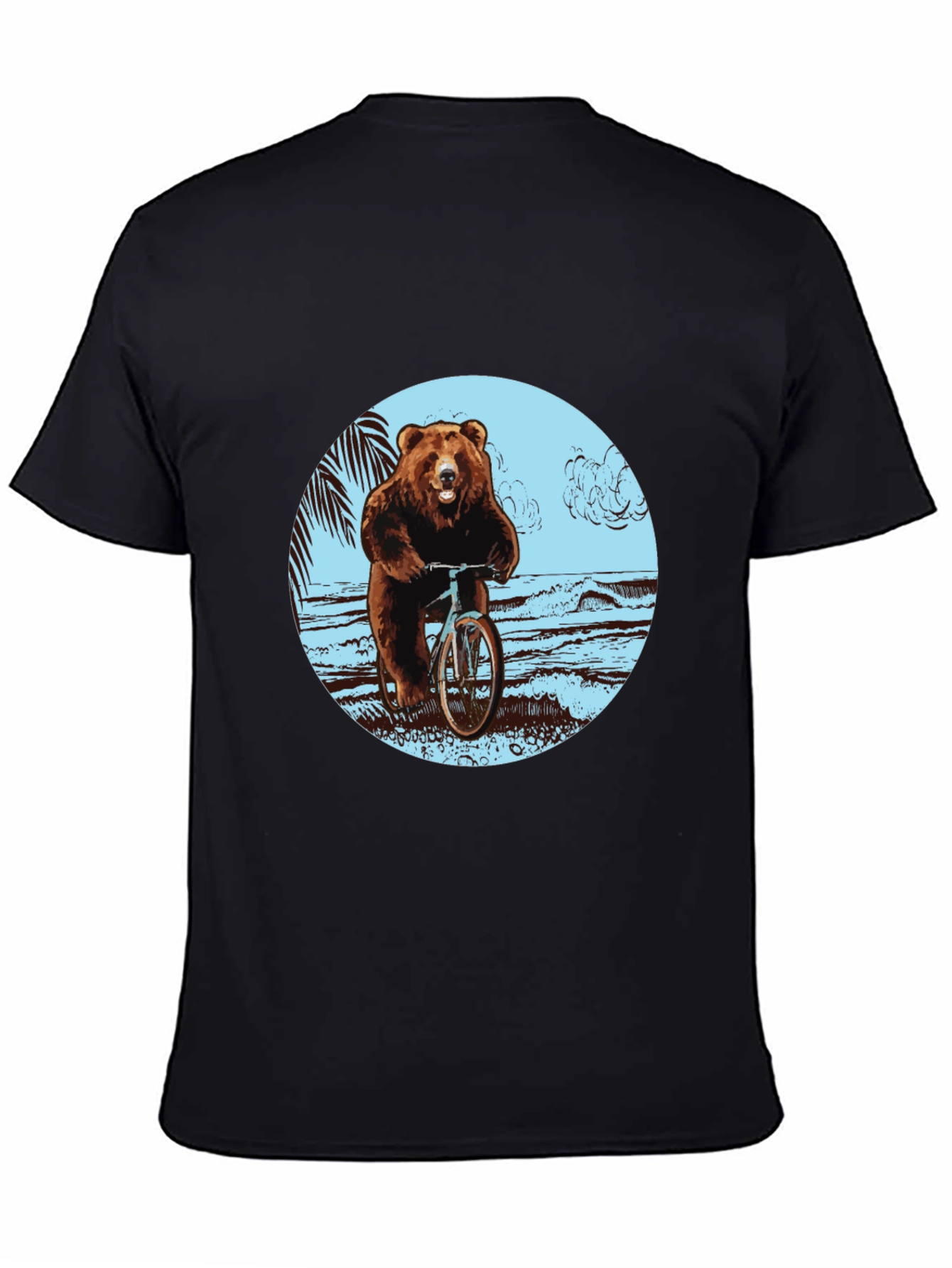 Bear on Bike Graphic Tee - Black Cotton T-Shirt