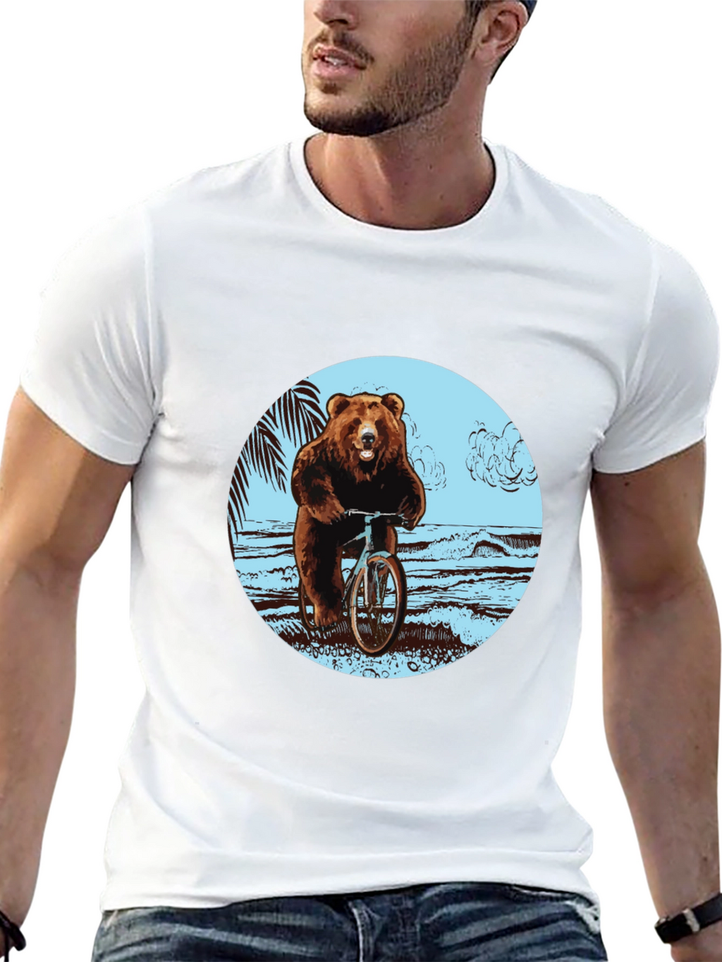 Bear on Bike Graphic Tee - Black Cotton T-Shirt