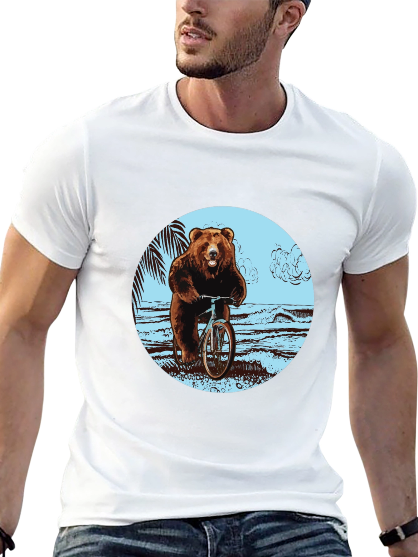 Bear on Bike Graphic Tee - Black Cotton T-Shirt