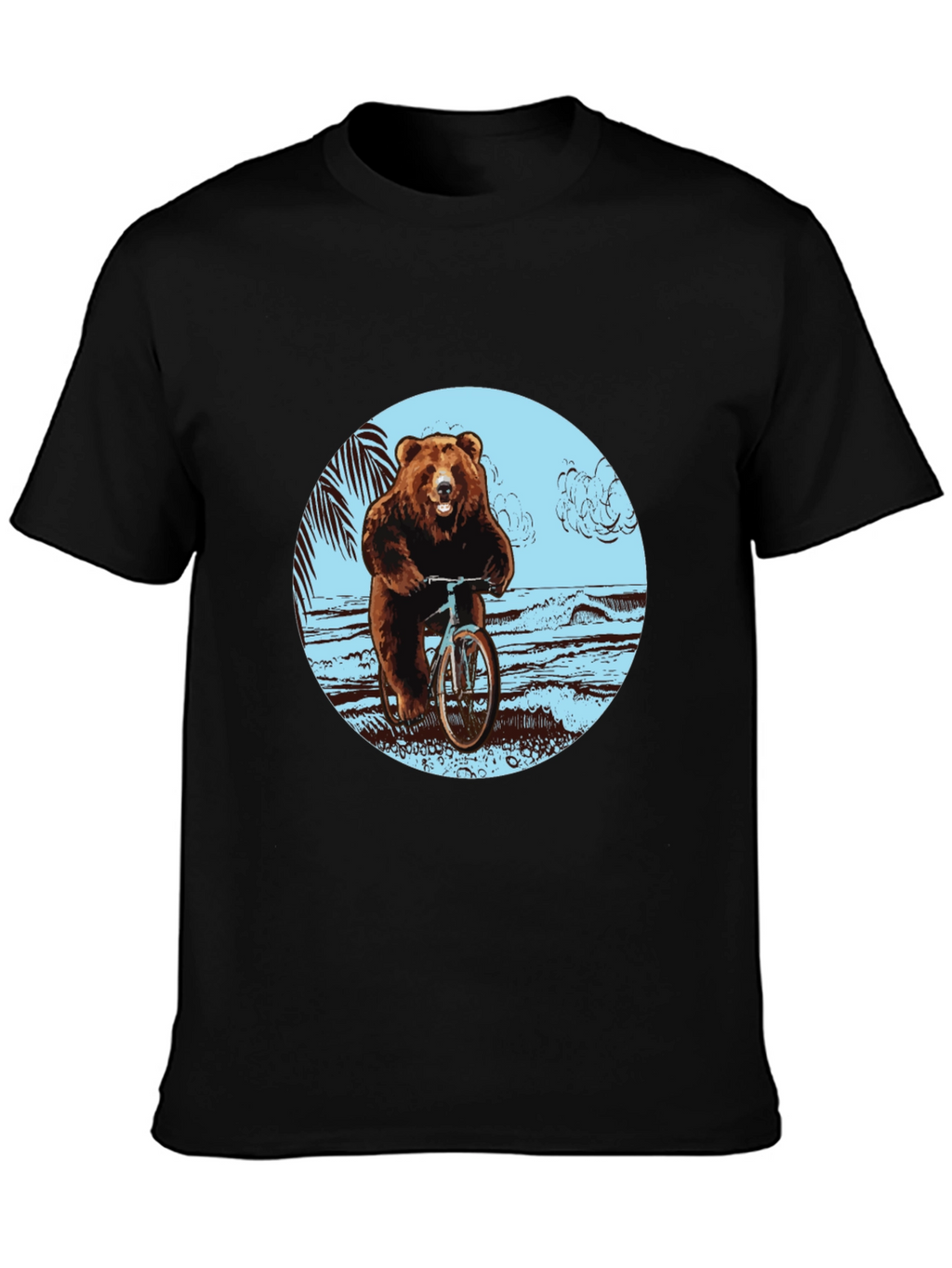 Bear on Bike Graphic Tee - Black Cotton T-Shirt