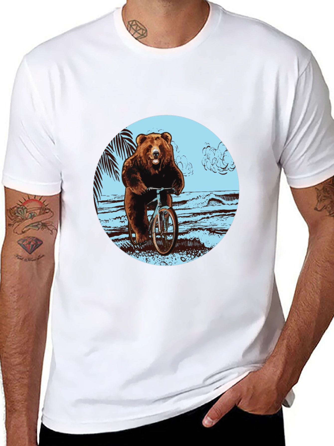 Bear on Bike Graphic Tee - Black Cotton T-Shirt