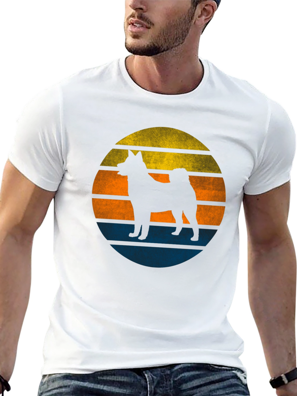 Retro Dog Sunset Graphic Tee - Mens Black T-Shirt