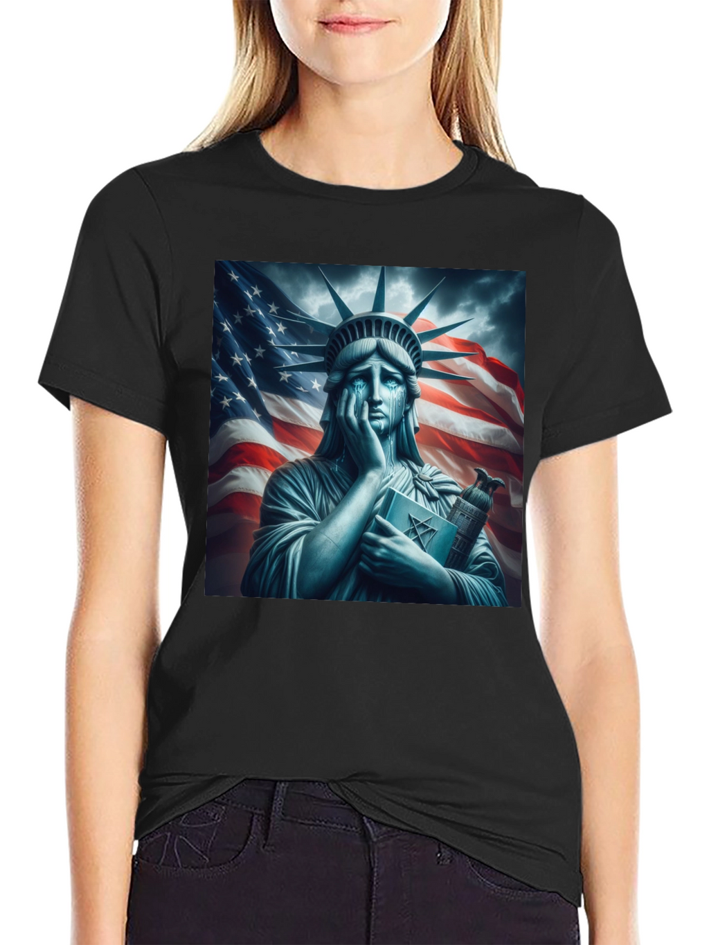 Statue of Liberty Crying Graphic T-Shirt