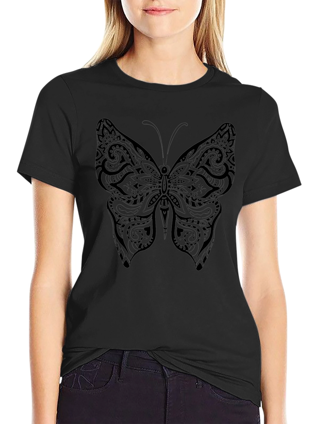Butterfly Tattoo Print Black Tee