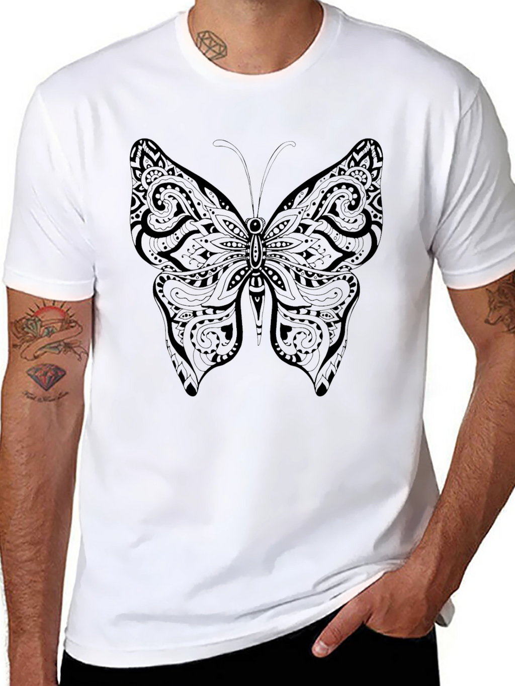 Butterfly Tattoo Print Black Tee