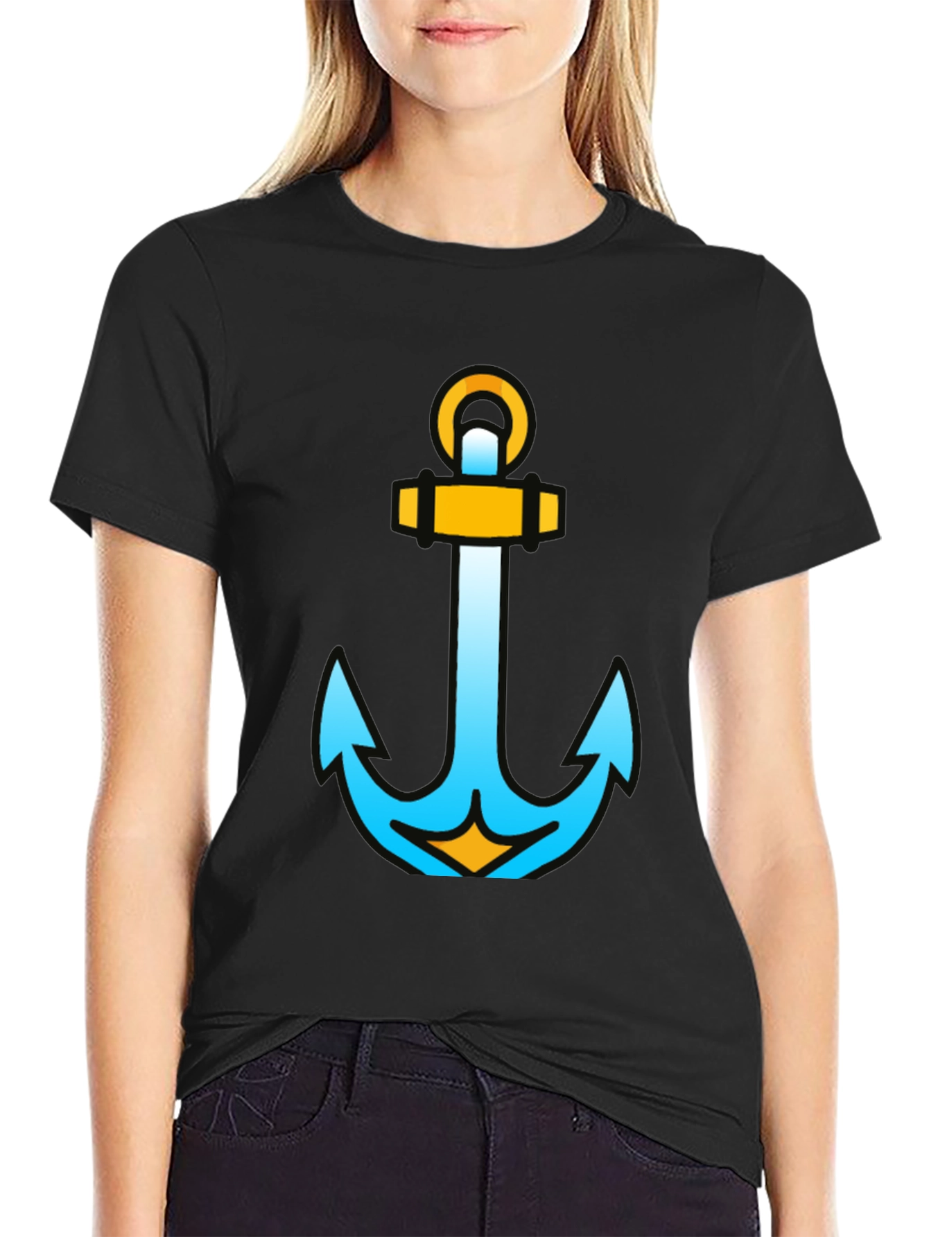 Nautical Anchor Graphic Tee - Stylish Black Cotton T-Shirt