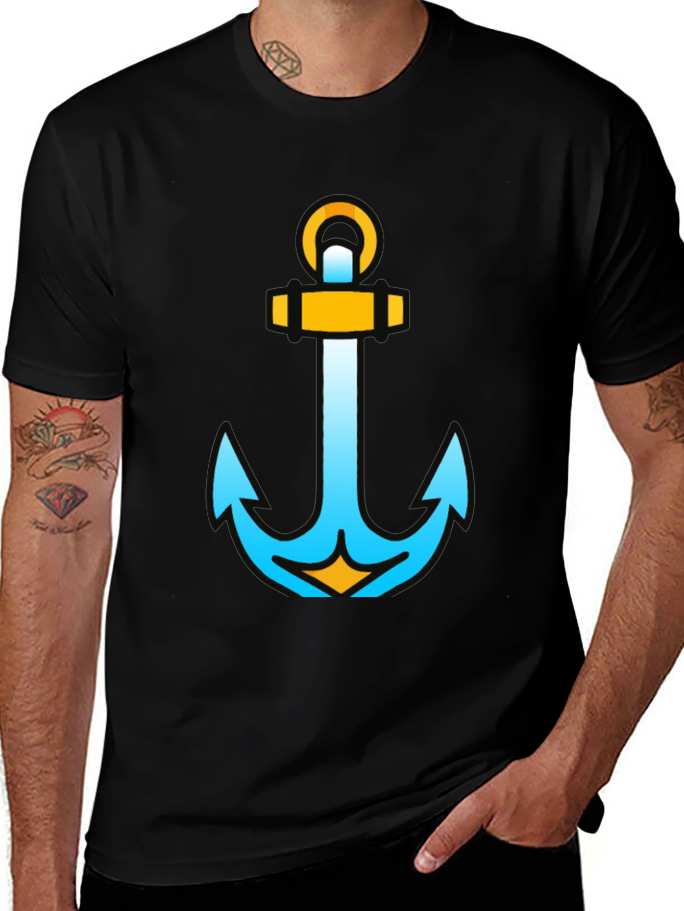 Nautical Anchor Graphic Tee - Stylish Black Cotton T-Shirt