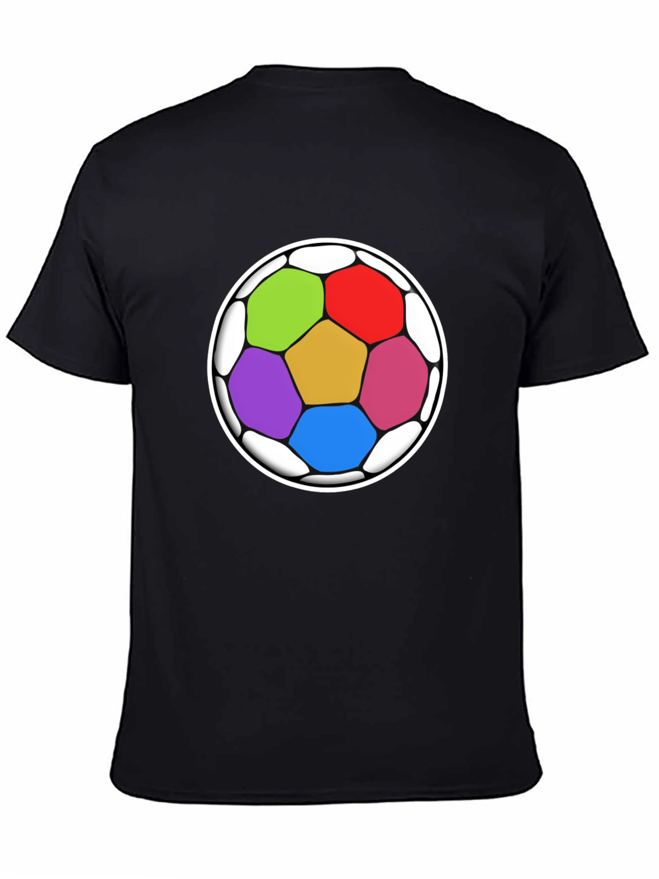 Colorful Soccer Ball Graphic Tee - Black Casual Shirt