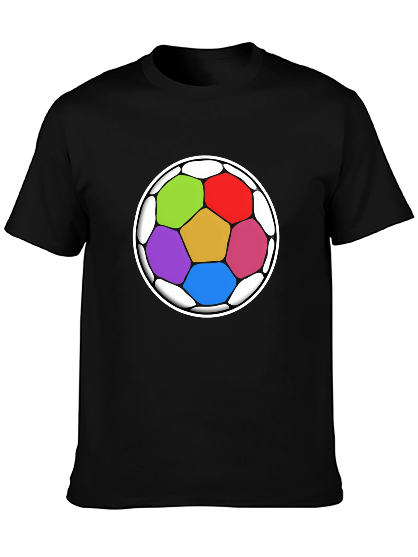 Colorful Soccer Ball Graphic Tee - Black Casual Shirt
