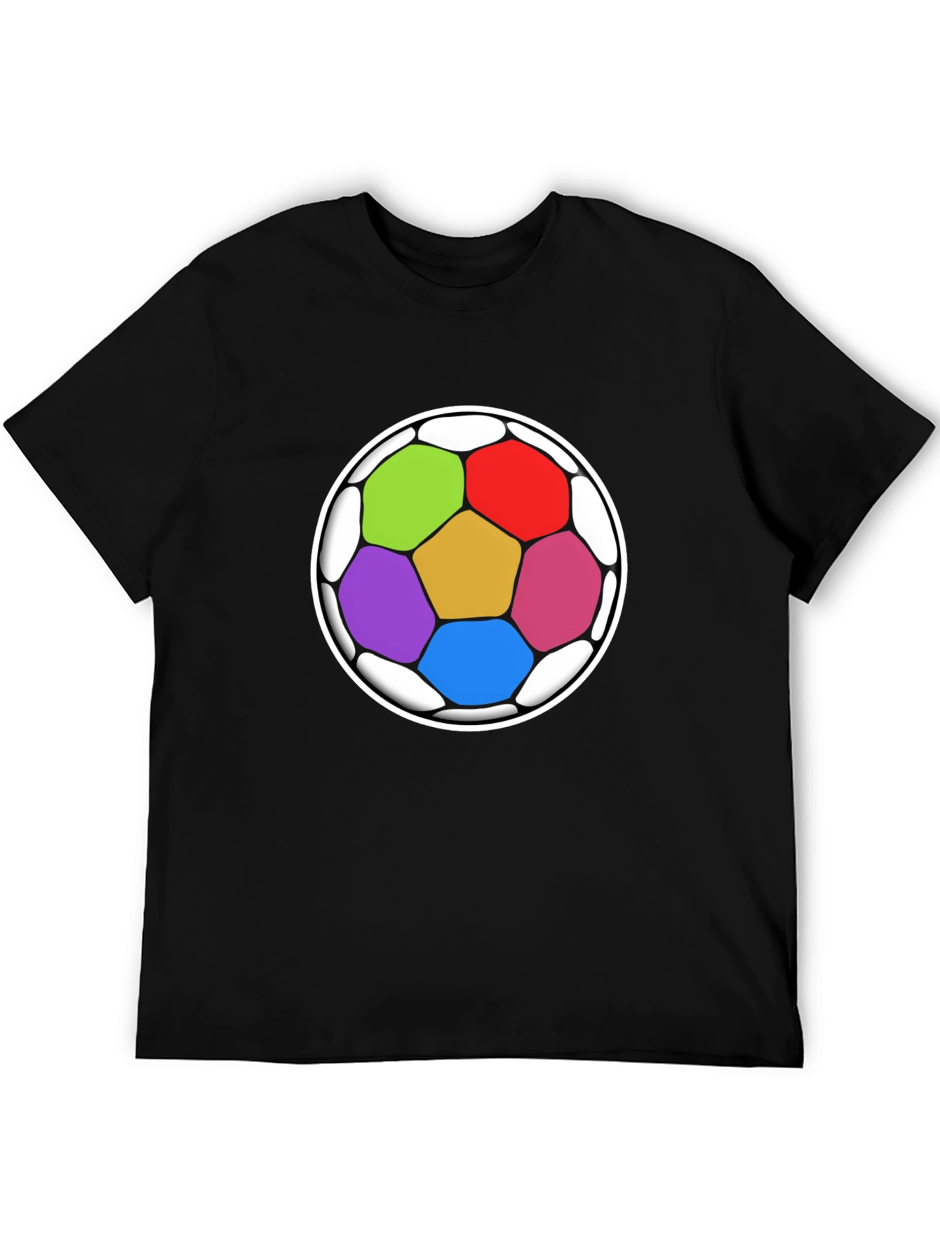 Colorful Soccer Ball Graphic Tee - Black Casual Shirt